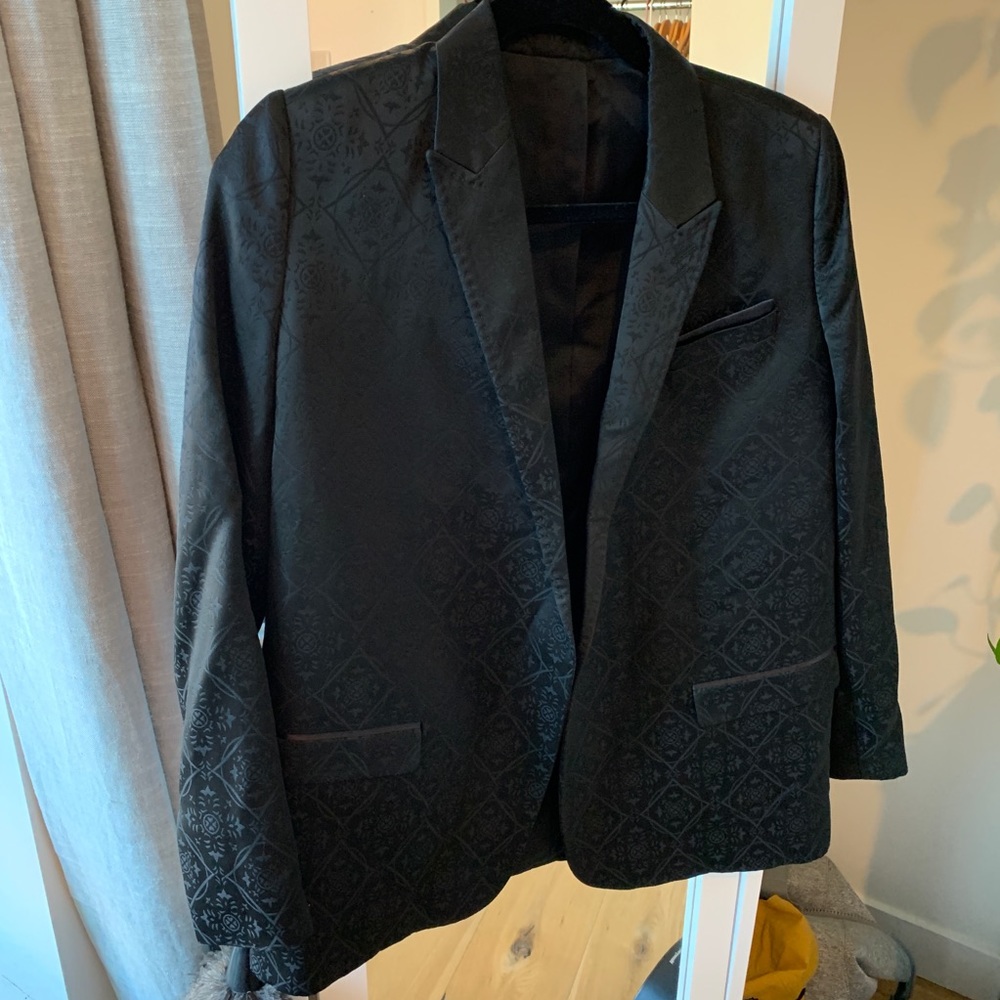 Black Textured Silk Blazer